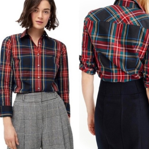 J. Crew Tops - J Crew Tartan Christmas Plaid Button Down Blouse